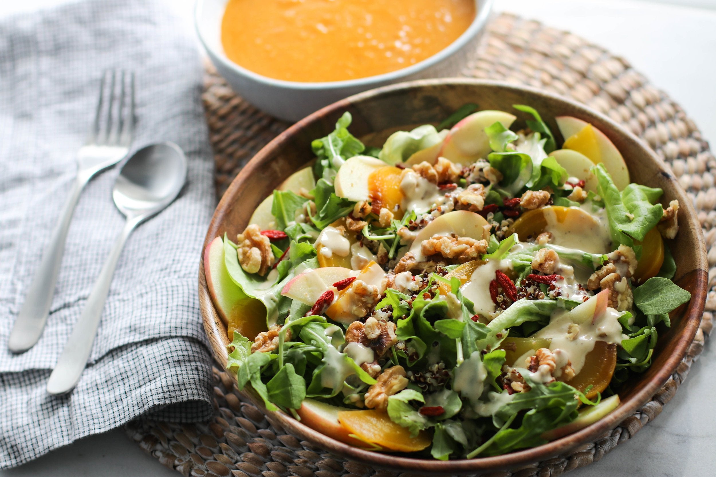 Honeycrisp Apple & Golden Beet Salad with Maple Tahini Dressing Sarah