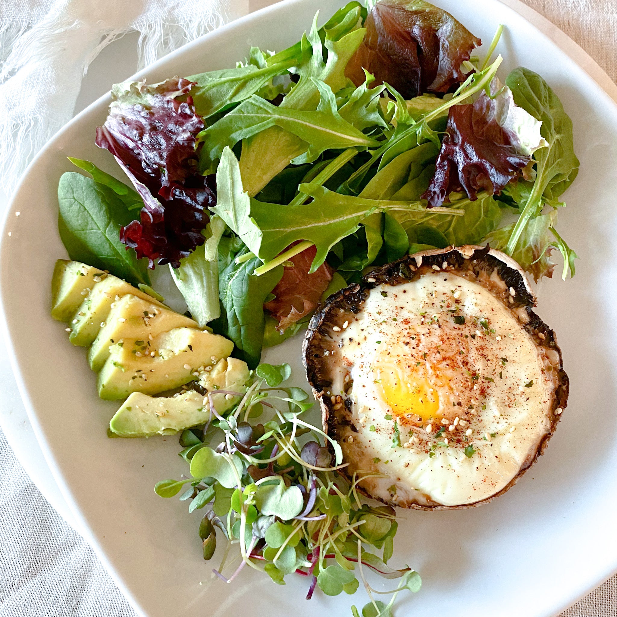 Portobello Mushroom Baked Eggs with Side Salad Sarah Wragge Wellness