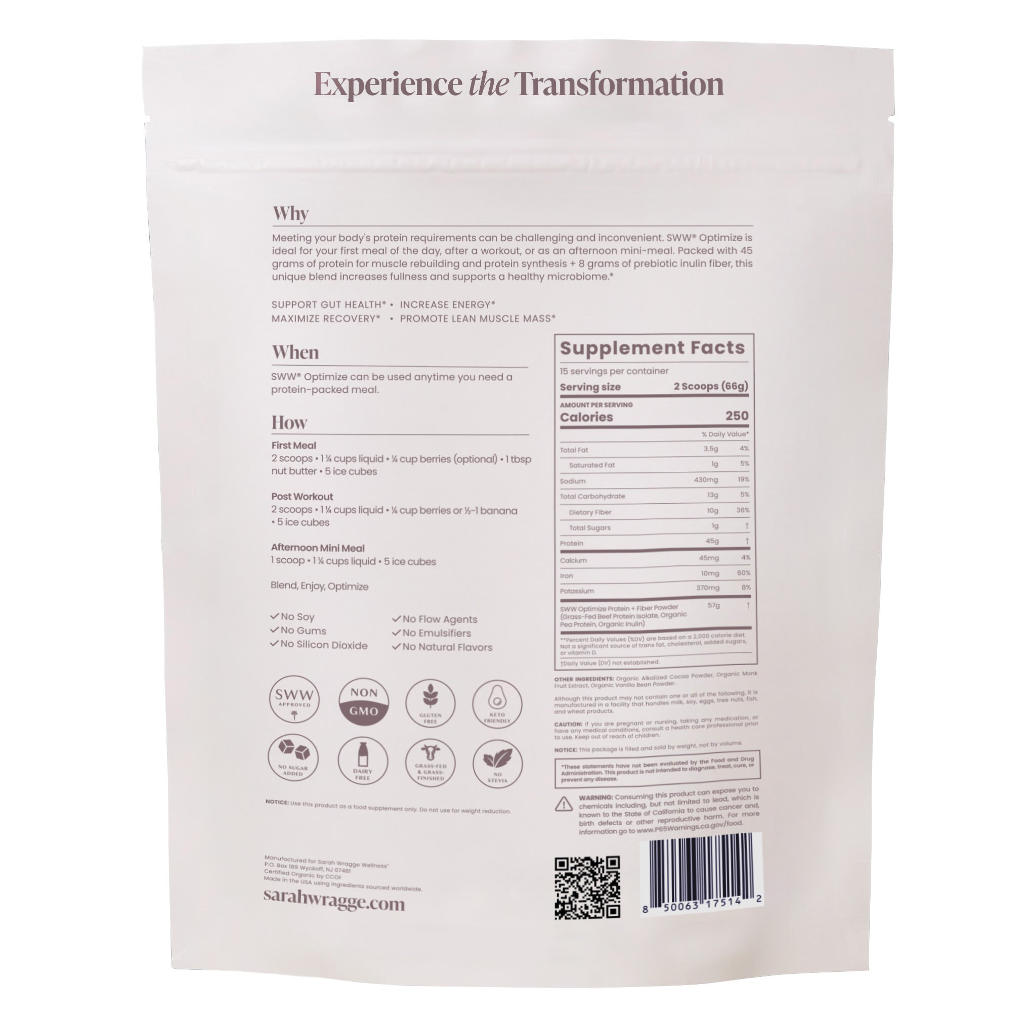 SWW® Optimize Protein & Fiber Powder