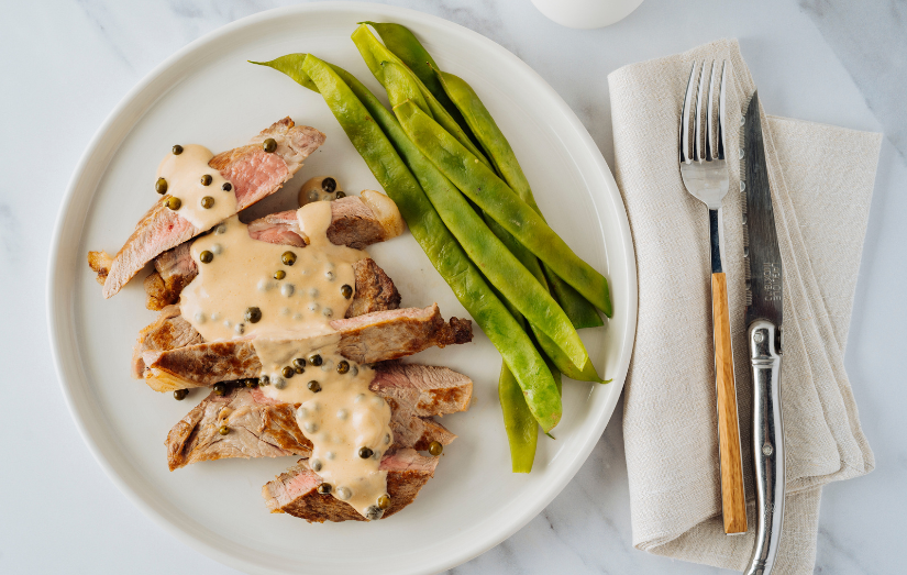 Grass-Fed Steak with Peppercorn Sauce