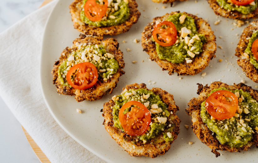 Cauliflower Pizza Bites with Pesto and Pistachio