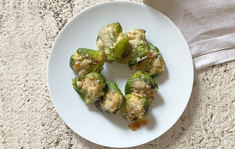 Smashed Brussel Sprouts with Vegan Parmesan Recipe