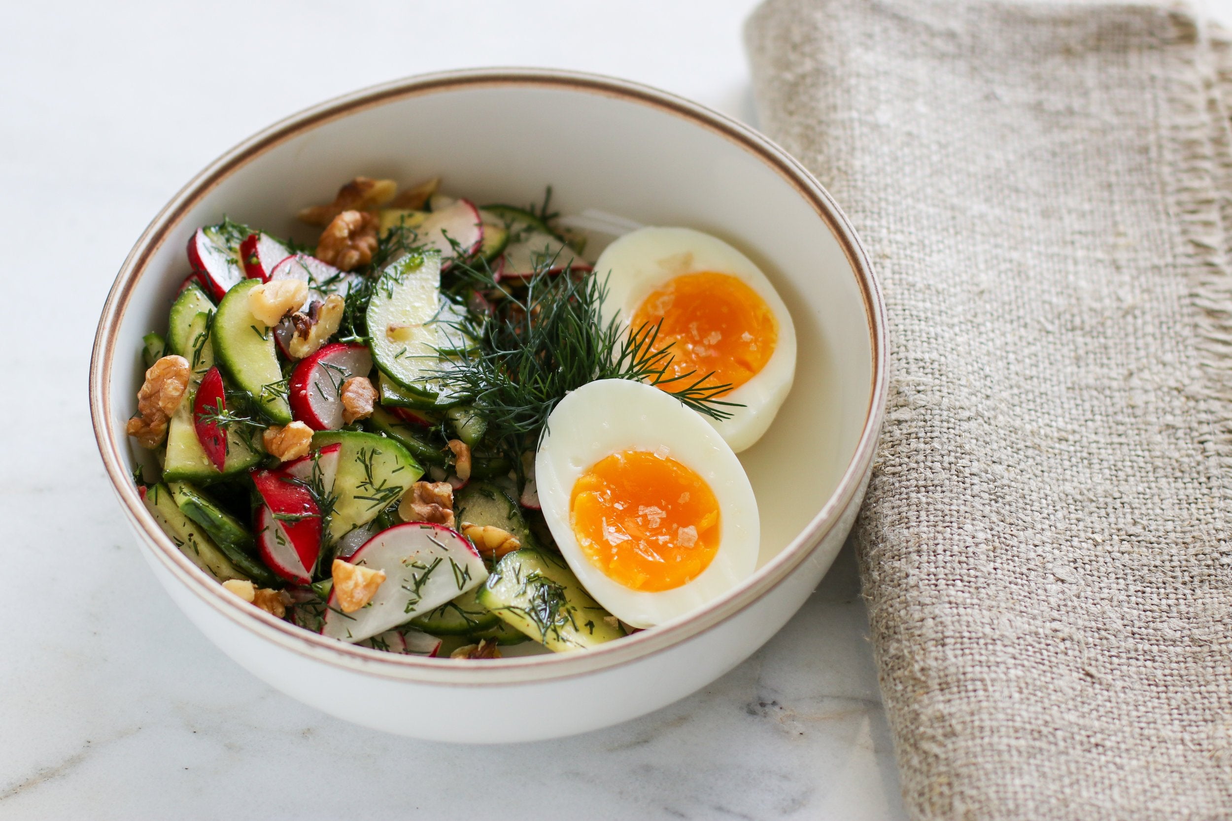 The Perfect Soft-boiled (aka: Jammy) Egg + A Cucumber Radish Breakfast Salad