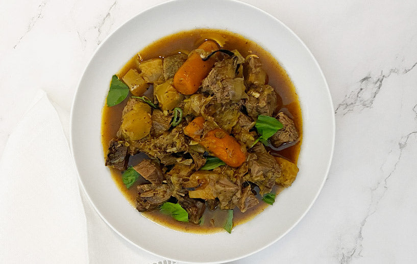 Peppered beef stew with root veggies