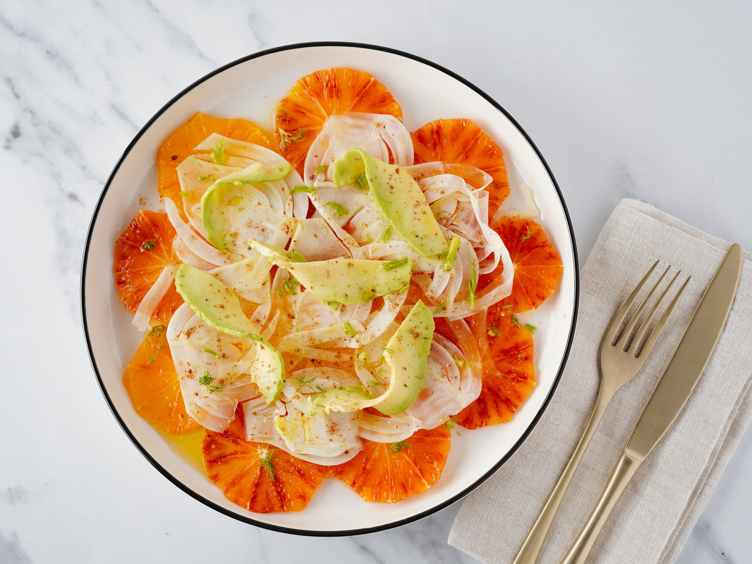 Blood Orange and Fennel Carpaccio with Avocado and Cumin Salad