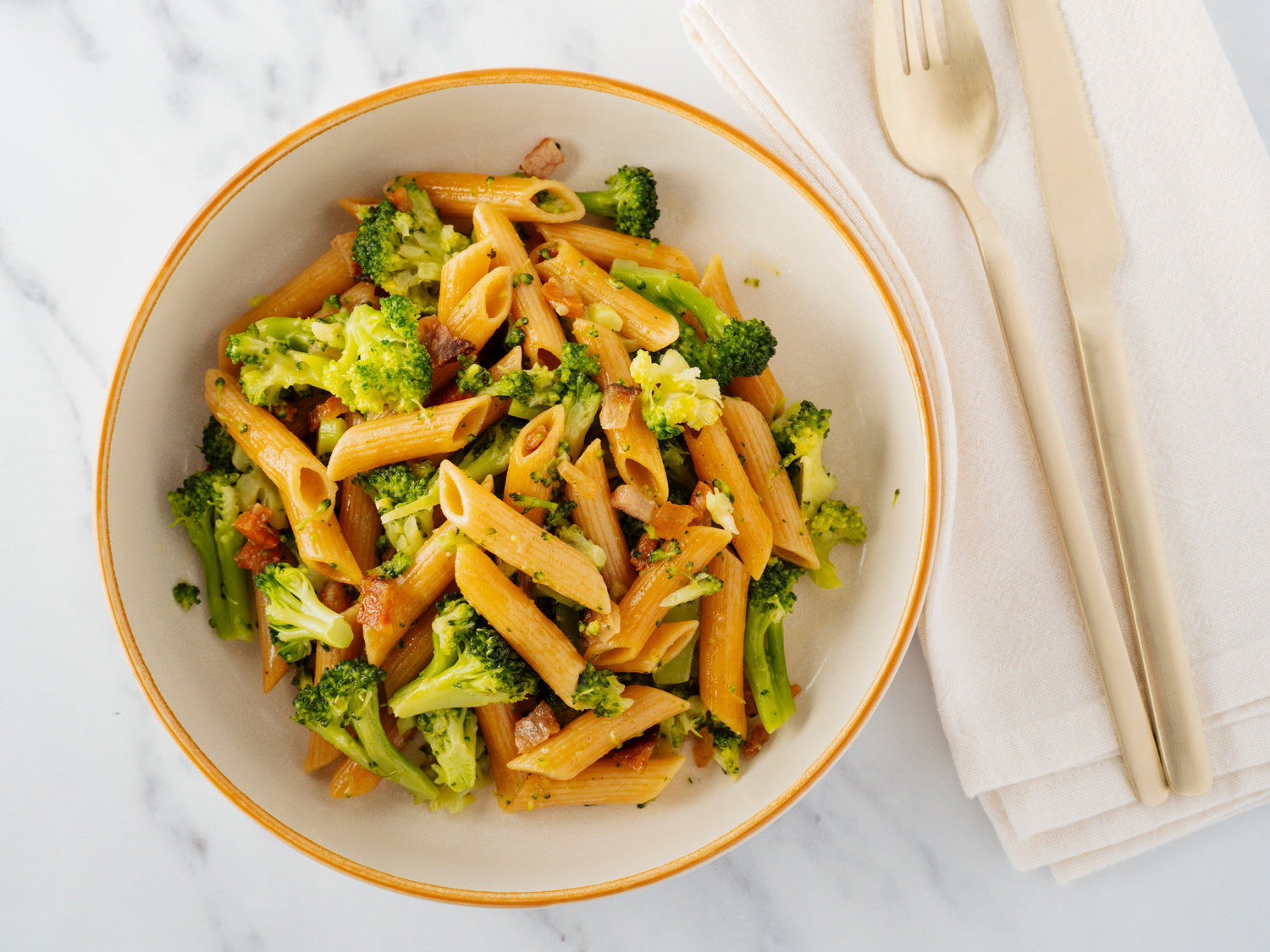 Chickpea Pasta with Broccoli and Guanciale Sauce