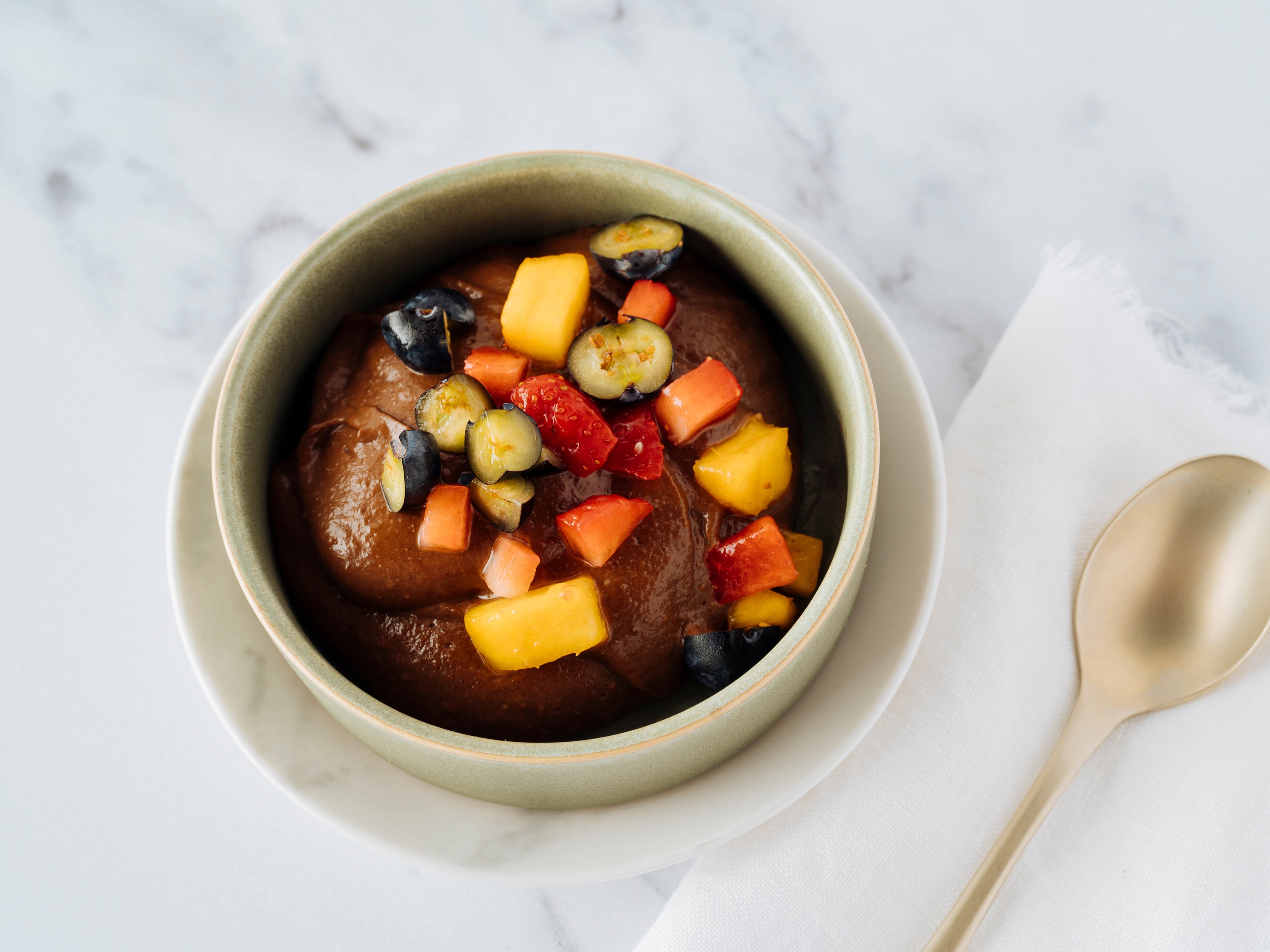 Dark Chocolate Mango Mousse with Fruit Confetti