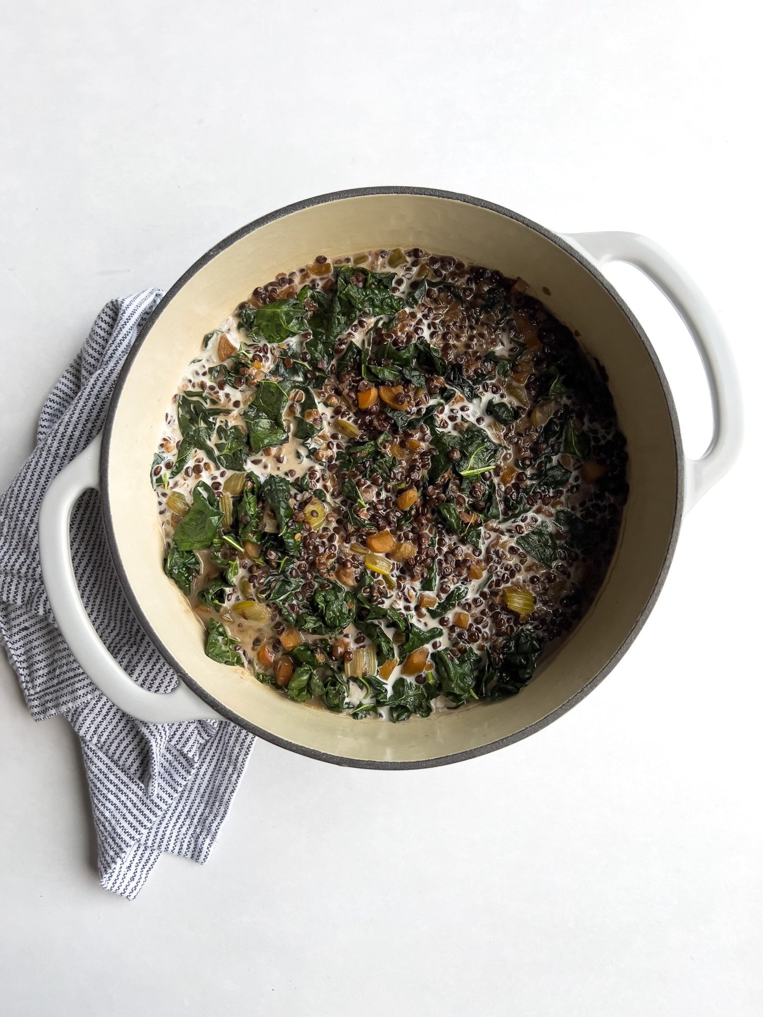 One-Pot Creamy Black Lentils and Greens