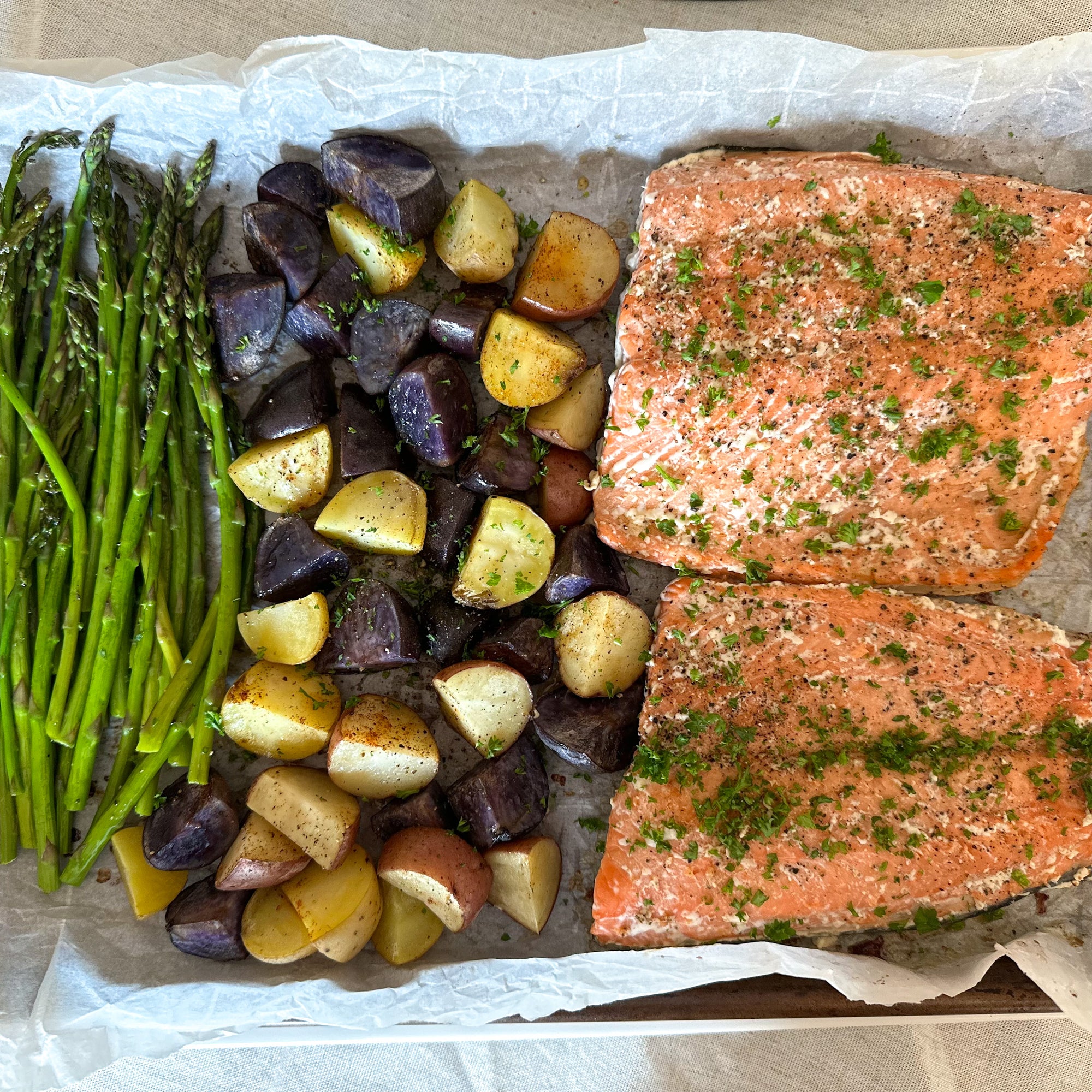 Sheet Pan Herby Wild Salmon and Veggie Bake – Sarah Wragge Wellness