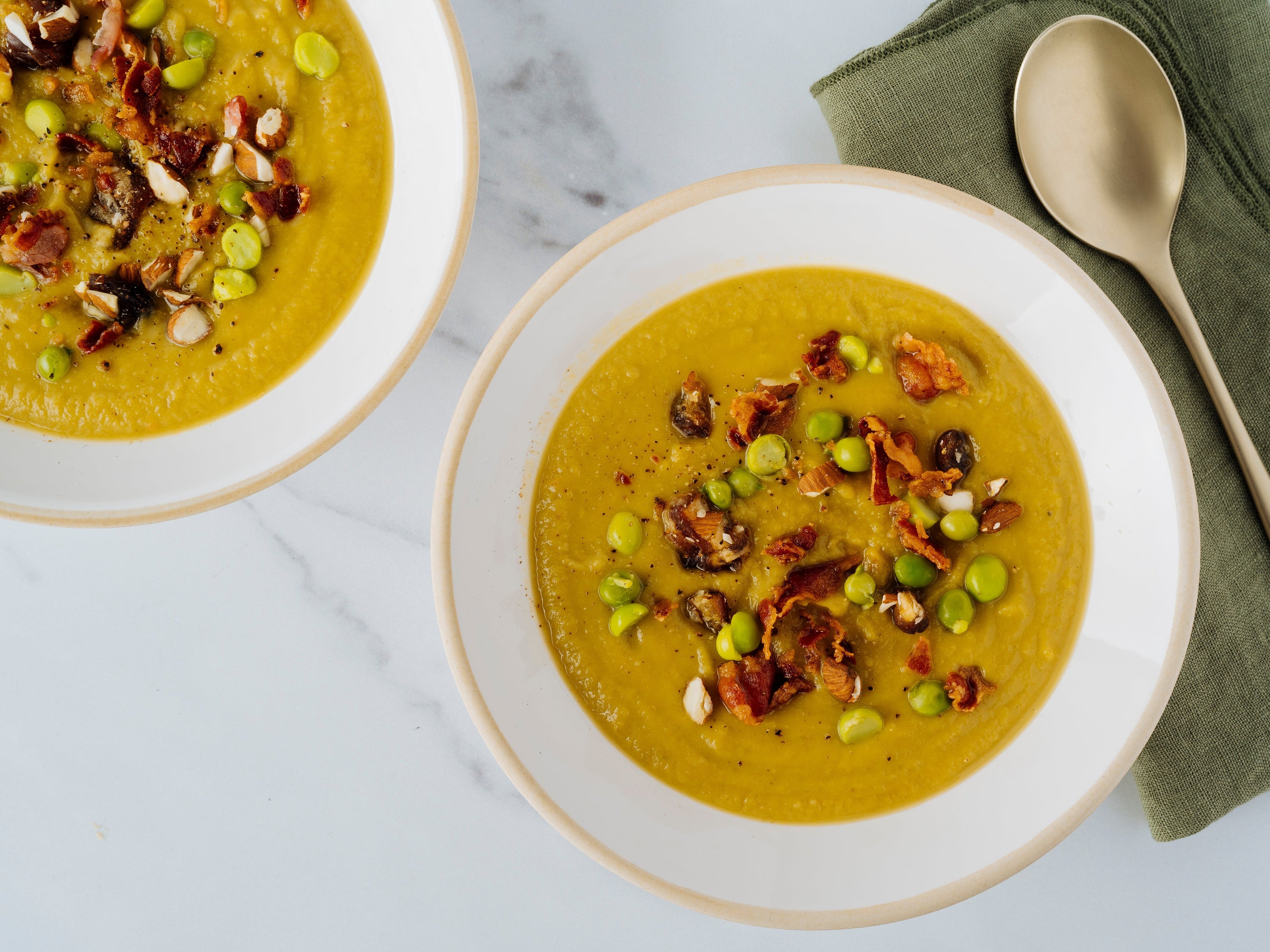 Split Pea Soup with Crunchy Garnish