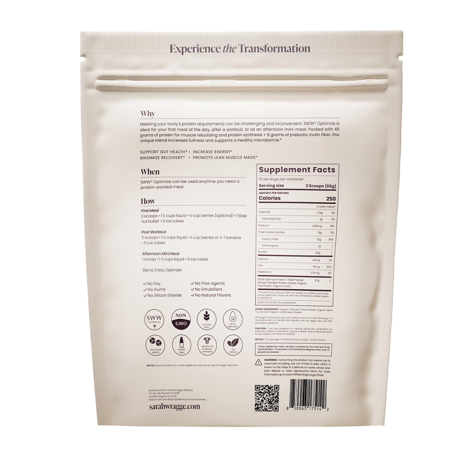 SWW® Optimize Protein &amp; Fiber Powder