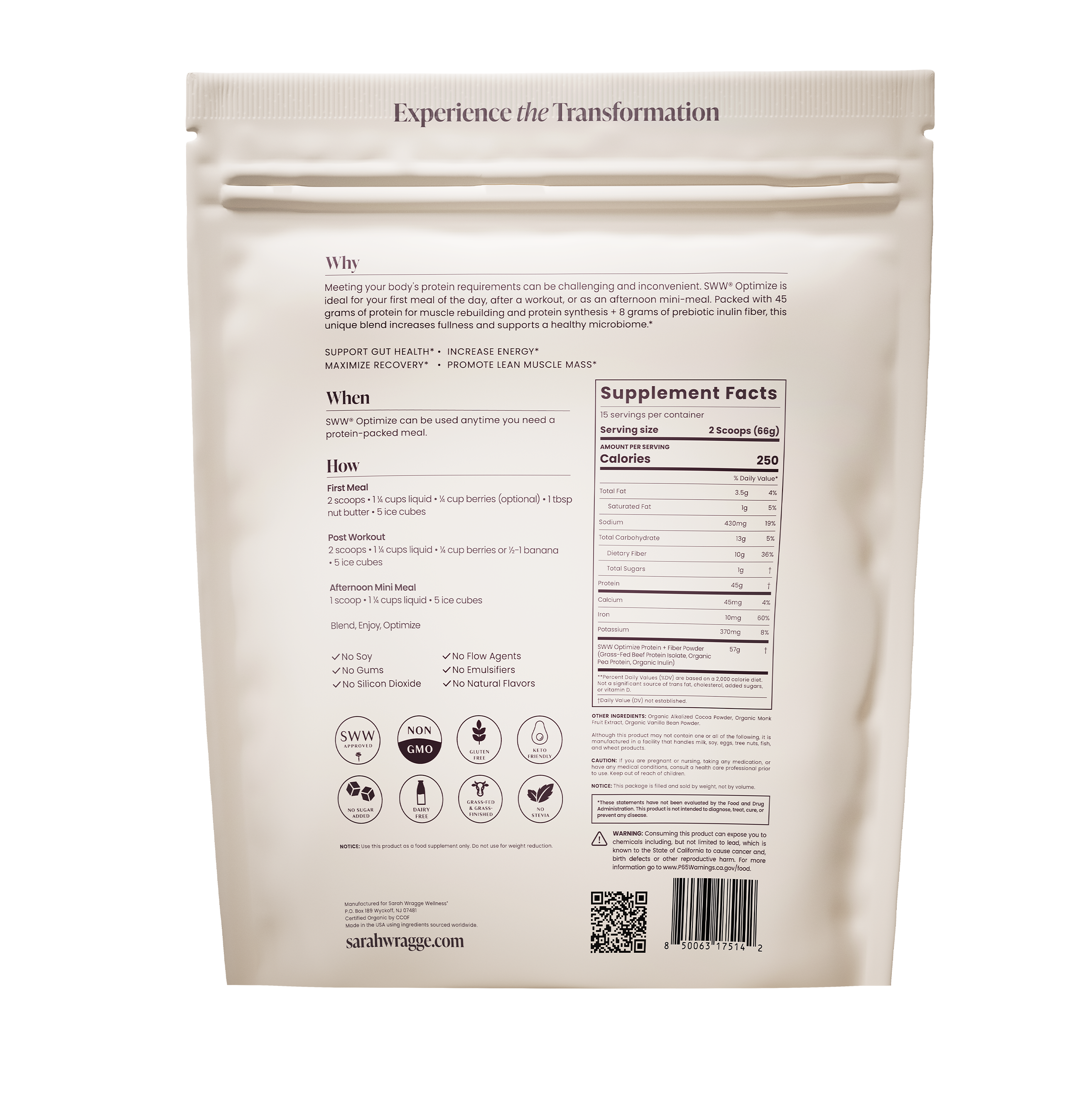 SWW® Optimize Protein &amp; Fiber Powder